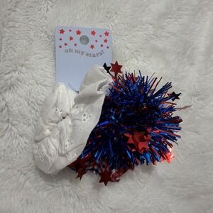 Oh My Stars Hair Scrunchie Set - Red & Blue Tinsel White Eyelet Plaid